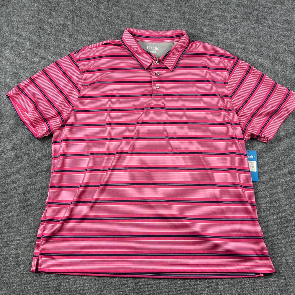 Etonic Polo Shirt Mens XXL Pink Striped Short Sleeve Golf Athletic MSQS2C3830